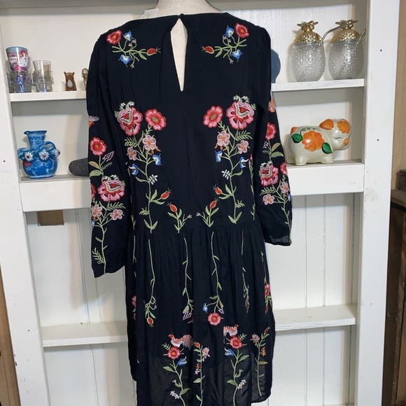 Anthropologie Black Floral Embroidered Midi Dress - Picture 3 of 7